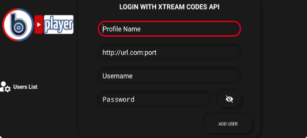 Enter the login details on IPTV Blink Player pro